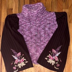 Handmade wool turtleneck| floral embroidered pinstripe by Aida Dalati